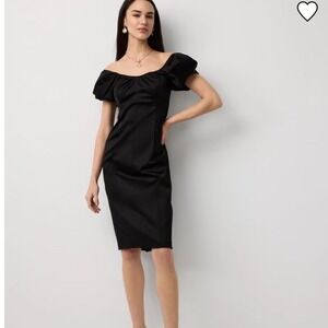 White House Black Market WHBM Black Off Shoulder Puff Sleeve Cocktail Dress 18